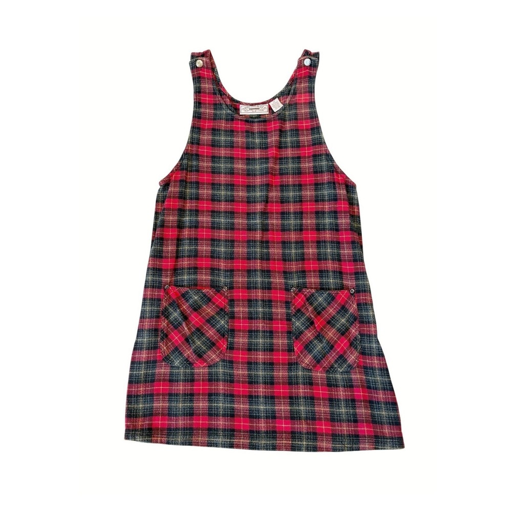 VTG Size M Red Tartan Plaid Cotton Pinafore Jumper Dress 90s Grunge Schoolgirl